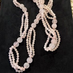 Vintage Chinese Rose Quartz beaded multi strand necklace 30”